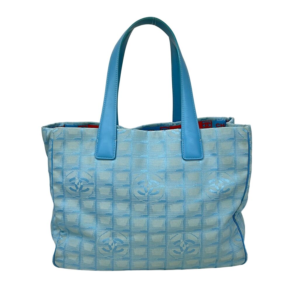 Chanel New Travel Line Tote MM Tote Bag Nylon Jacquard Leather